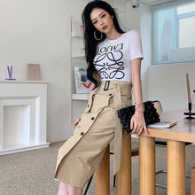 Load image into Gallery viewer, 2021 Summer Elegant Two Piece Set Women Korean White Short Sleeve Letter T-Shirt Top + High Waist OL Bodycon Skirts Casual Suit