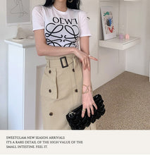 Load image into Gallery viewer, 2021 Summer Elegant Two Piece Set Women Korean White Short Sleeve Letter T-Shirt Top + High Waist OL Bodycon Skirts Casual Suit
