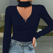 Load image into Gallery viewer, 2021 Summer Fashion New Sexy Beautiful Temperament Personality Big V Neck Solid Color Slim Long Sleeved Women&#39;s Top