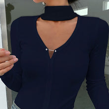 Load image into Gallery viewer, 2021 Summer Fashion New Sexy Beautiful Temperament Personality Big V Neck Solid Color Slim Long Sleeved Women&#39;s Top
