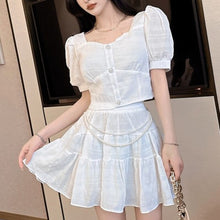 Load image into Gallery viewer, 2021 Summer Fashion Sweet Short Short Sleeve Crop Top+ Elastic Pleated Mini Skirts Fried Street Wild 2 Piece Sets Womens Outfits