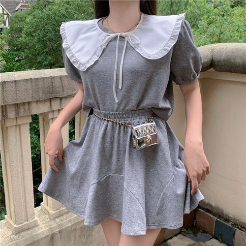 2021 Summer Fashion Sweet Style Age-reducing Skirts Suits Korean Vintage Doll Collar Top + A-line Skirt Two-piece Sets Women New