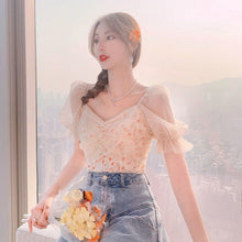 Load image into Gallery viewer, 2021 Summer Floral Kawaii Top Women Print Short Sleeve Elegant Chic Korean Clothing Holiday French Retro Pretty Lace Tops Female