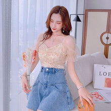 Load image into Gallery viewer, 2021 Summer Floral Kawaii Top Women Print Short Sleeve Elegant Chic Korean Clothing Holiday French Retro Pretty Lace Tops Female