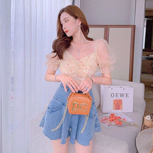 Load image into Gallery viewer, 2021 Summer Floral Kawaii Top Women Print Short Sleeve Elegant Chic Korean Clothing Holiday French Retro Pretty Lace Tops Female