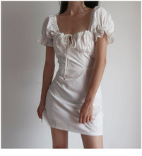 Load image into Gallery viewer, 2021 Summer French Retro Boho Slash Neck Mini Sexy White Women Dress Elegant Puff Sleeve Y2k Casual Party Beach Light Dress Robe