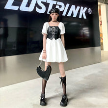 Load image into Gallery viewer, 2021 Summer Harajuku Y2k Mini Dress Women Patchwork Bandage Fit Chic Designer Dress Short Sleeve High Street Korean Casual Dress