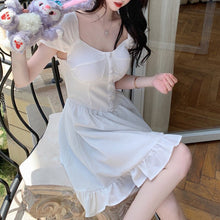 Load image into Gallery viewer, 2021 Summer Holiday Beach Spaghetti Strap Dresses Women Buttons Fashion Ruffles White Black Mini Robe Vestidos Vestido De Mujer