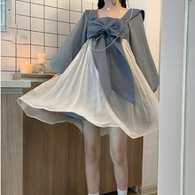 Load image into Gallery viewer, 2021 Summer Japanese Kawaii Dress Women Lolita Sweet Cute Retro Solid Bowknot Dresss Pretty Princess Fit Chic High-waisted Dress