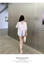 Load image into Gallery viewer, 2021 Summer Lapel white medium sleeve temperament fashionable loose shirt workwear versatile sexy backless show thin elegant off