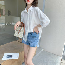 Load image into Gallery viewer, 2021 Summer Lapel white medium sleeve temperament fashionable loose shirt workwear versatile sexy backless show thin elegant off