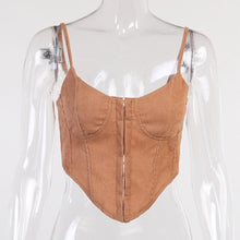 Load image into Gallery viewer, 2021 Summer New Arrival White Sexy Tank Top for Women Solid Corduroy Crop Tops Camisole Casual Sleeveless Short T Shirt Brown