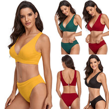 Load image into Gallery viewer, 2021  Summer New Bikini Solid Color Sexy Gathering Beach Vacation Triangle Split Swimsuit Women