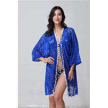 Load image into Gallery viewer, 2021 Summer New Blue Camellia Cardigan Blouse Sexy Lace Quarter Sleeve Women