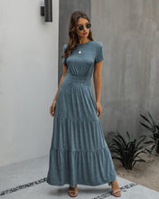 Load image into Gallery viewer, 2021 Summer New Casual Maxi Dress Women Elegant O Neck Short Sleeve Solid Draped Hight Waist Ruffle Party Dressses Robe Vestidos