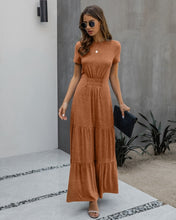 Load image into Gallery viewer, 2021 Summer New Casual Maxi Dress Women Elegant O Neck Short Sleeve Solid Draped Hight Waist Ruffle Party Dressses Robe Vestidos