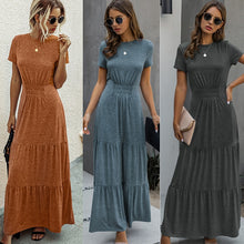 Load image into Gallery viewer, 2021 Summer New Casual Maxi Dress Women Elegant O Neck Short Sleeve Solid Draped Hight Waist Ruffle Party Dressses Robe Vestidos
