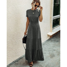 Load image into Gallery viewer, 2021 Summer New Casual Maxi Dress Women Elegant O Neck Short Sleeve Solid Draped Hight Waist Ruffle Party Dressses Robe Vestidos