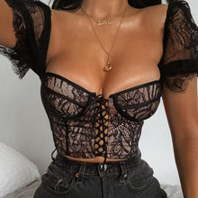 Load image into Gallery viewer, 2021 Summer New Fashion Personality V Neck Lace Sexy Beautiful Strappy Temperament Slim Solid Color Women&#39;s Top