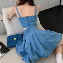 Load image into Gallery viewer, 2021 Summer New Fashion Skirts Sets Crop Top Women Denim Vest +Pleated Mini Skirts Two Piece Sets Womens Outfits Ensembles Femme