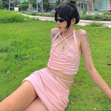 Load image into Gallery viewer, 2021 Summer New Fashion Street Style Sexy Lace-Up Crop Top Slim Fit Skirt Set