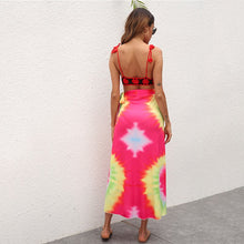 Load image into Gallery viewer, 2021 Summer New Fashion Tie-Dye Color Matching Printed Lace-Up Skirt One-Piece