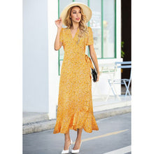 Load image into Gallery viewer, 2021 Summer New Fashion Women&#39;s Explosive Style V-Neck Irregular Lotus Leaf Dress Fishtail Floral Dress