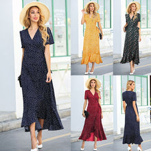 Load image into Gallery viewer, 2021 Summer New Fashion Women&#39;s Explosive Style V-Neck Irregular Lotus Leaf Dress Fishtail Floral Dress