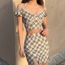 Load image into Gallery viewer, 2021 Summer New Fashion Women&#39;s Plaid Sexy Slim  Halter Two-Piece Dress