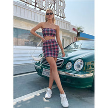 Load image into Gallery viewer, 2021 Summer New Fashion Women&#39;s Retro Checkered Chest Wrap One-Step Skirt Two-Siece