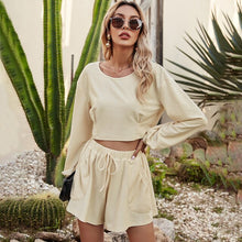 Load image into Gallery viewer, 2021 Summer New Fashion Women&#39;s Round Neck Long-Sleeved T-Shirt + Shorts Casual Suit Two-Piece