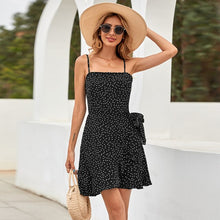 Load image into Gallery viewer, 2021 Summer New Fashion Women&#39;s Sling Elegant Off Shoulder Sleeveless Dress Sling Neck Chiffon Shirt Polka Dot Print Dress.