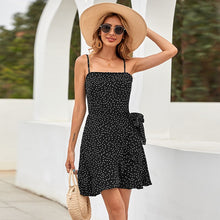 Load image into Gallery viewer, 2021 Summer New Fashion Women&#39;s Sling Elegant Off Shoulder Sleeveless Dress Sling Neck Chiffon Shirt Polka Dot Print Dress.