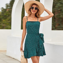 Load image into Gallery viewer, 2021 Summer New Fashion Women&#39;s Sling Elegant Off Shoulder Sleeveless Dress Sling Neck Chiffon Shirt Polka Dot Print Dress.