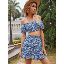 Load image into Gallery viewer, 2021 Summer New Fashion Women&#39;s Small Floral Sexy One-Word Shoulder-Wrapped Two-Piece Suit