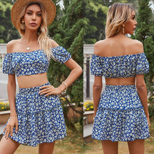 Load image into Gallery viewer, 2021 Summer New Fashion Women&#39;s Small Floral Sexy One-Word Shoulder-Wrapped Two-Piece Suit