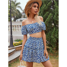 Load image into Gallery viewer, 2021 Summer New Fashion Women&#39;s Small Floral Sexy One-Word Shoulder-Wrapped Two-Piece Suit