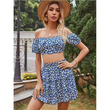 Load image into Gallery viewer, 2021 Summer New Fashion Women&#39;s Small Floral Sexy One-Word Shoulder-Wrapped Two-Piece Suit