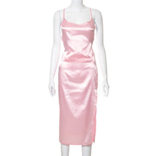 Load image into Gallery viewer, 2021 Summer New Halter Satin Lace Up Slit Dress Sets Skirt Women&#39;s Suit Two Piece Set Outfit