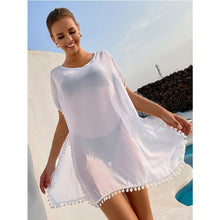Load image into Gallery viewer, 2021 Summer New Ladies Outer Blouse Sunscreen Beachwear White Chiffon Wool Ball Sexy Bikini