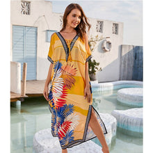 Load image into Gallery viewer, 2021 Summer New Printed Off-Shoulder Beach Dress V-Neck Four-Way Stretch Quick-Drying Bikini Blouse