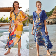 Load image into Gallery viewer, 2021 Summer New Printed Off-Shoulder Beach Dress V-Neck Four-Way Stretch Quick-Drying Bikini Blouse