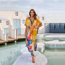 Load image into Gallery viewer, 2021 Summer New Printed Off-Shoulder Beach Dress V-Neck Four-Way Stretch Quick-Drying Bikini Blouse