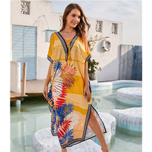 Load image into Gallery viewer, 2021 Summer New Printed Off-Shoulder Beach Dress V-Neck Four-Way Stretch Quick-Drying Bikini Blouse