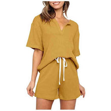 Load image into Gallery viewer, 2021 Summer New Product Women&#39;s Threaded Fabric V-Neck Top + Shorts With Pocket Casual Suit