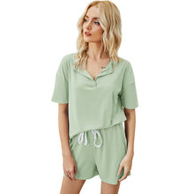 Load image into Gallery viewer, 2021 Summer New Product Women&#39;s Threaded Fabric V-Neck Top + Shorts With Pocket Casual Suit