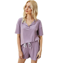 Load image into Gallery viewer, 2021 Summer New Product Women&#39;s Threaded Fabric V-Neck Top + Shorts With Pocket Casual Suit