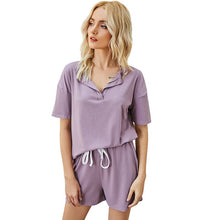Load image into Gallery viewer, 2021 Summer New Product Women&#39;s Threaded Fabric V-Neck Top + Shorts With Pocket Casual Suit