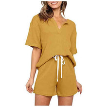 Load image into Gallery viewer, 2021 Summer New Product Women&#39;s Threaded Fabric V-Neck Top + Shorts With Pocket Casual Suit