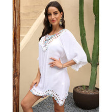 Load image into Gallery viewer, 2021 Summer New Sexy Halter Strap Hand Hook Stitching Five-Point Sleeve Irregular Beach Top Women
